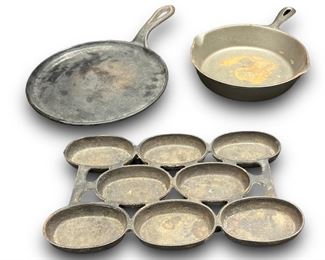3 Antique Cast Iron Skillets and 1 Gem Pan
