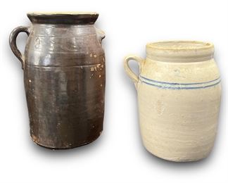 2 Antique Stoneware Handled Crocks - 2 Gallon and 3 Gallon
