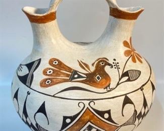 Vintage Acoma New Mexico Native American Art Pottery Wedding Vase
