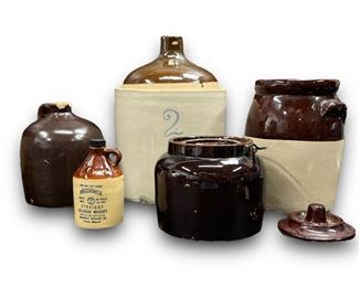 Lot of Five Antique Stoneware Jugs, Pots and a McCormick Whiskey Advertising Jug
