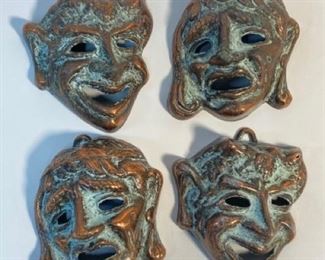 Vintage Copper Wall Hanging Tragedy and Comedy Faces - 4 in Tall
