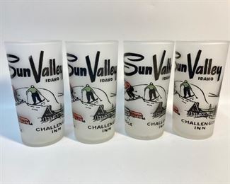 4 Vintage Mid Century Sun Valley Idaho Challenger Inn Frosted Glasses
