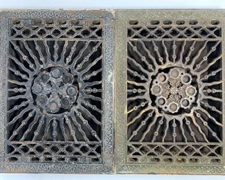 Two Antique Iron Art DEco Style Solar Sunburst Vent Covers
