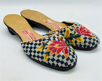 Kimsan Vintage Floral Beaded Slides, Blue, White, Red, Orange, Yellow
