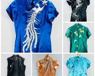 Fancy Vintage Asian Embroidered, Beaded Full Length Silk Qipao Dresses, Blue, Green, Turquoise, Peach And Black Sizes S/M
