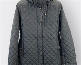 LAUREN BY RALPH LAUREN QUILTED BLACK COAT with faux leather piping
