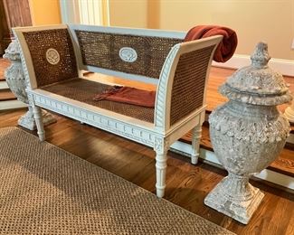 Antique hand woven cane settee/bench $300