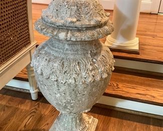 Pair Distresses Terra Cotta Urns w/lids-$800 pair
