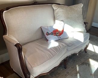 Custom Upholstered carved settee $300
