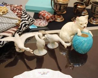 Lladro geese; Moore's cat vase