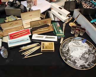 Assorted Cross pens; Endre Szasz Hollohaza plate