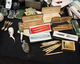 Cross pens; 2 vintage porcelain pipes
