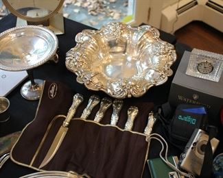 Sterling pieces - Reed & Barton Francis I bowl; sterling handled steak knives; footed compote....