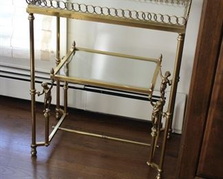 French style brass & glass dessert side table with putti figures