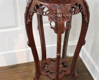 Marble top carved Oriental plant stand