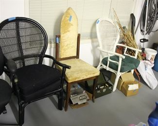 Vintage painted fan back wicker chairs