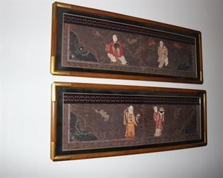 Pair antique Chinese embroidery panels