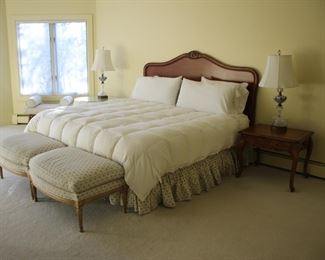 Avery Boardman king bed; pair French style benches