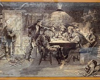 Framed Frederic Remington "A Quarrel Over Cards" print