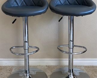 Contemporary Gray Swivel Bar Stool Pair with Footrest
