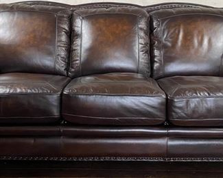 Leather sofa with nailhead embellishments