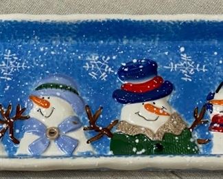 Snowmen Ceramic Handled Tray