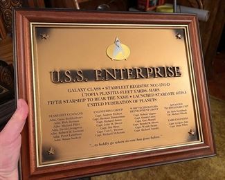 Star Trek The Next Generation official commissioning plaque of U.S.S. Enterprise....