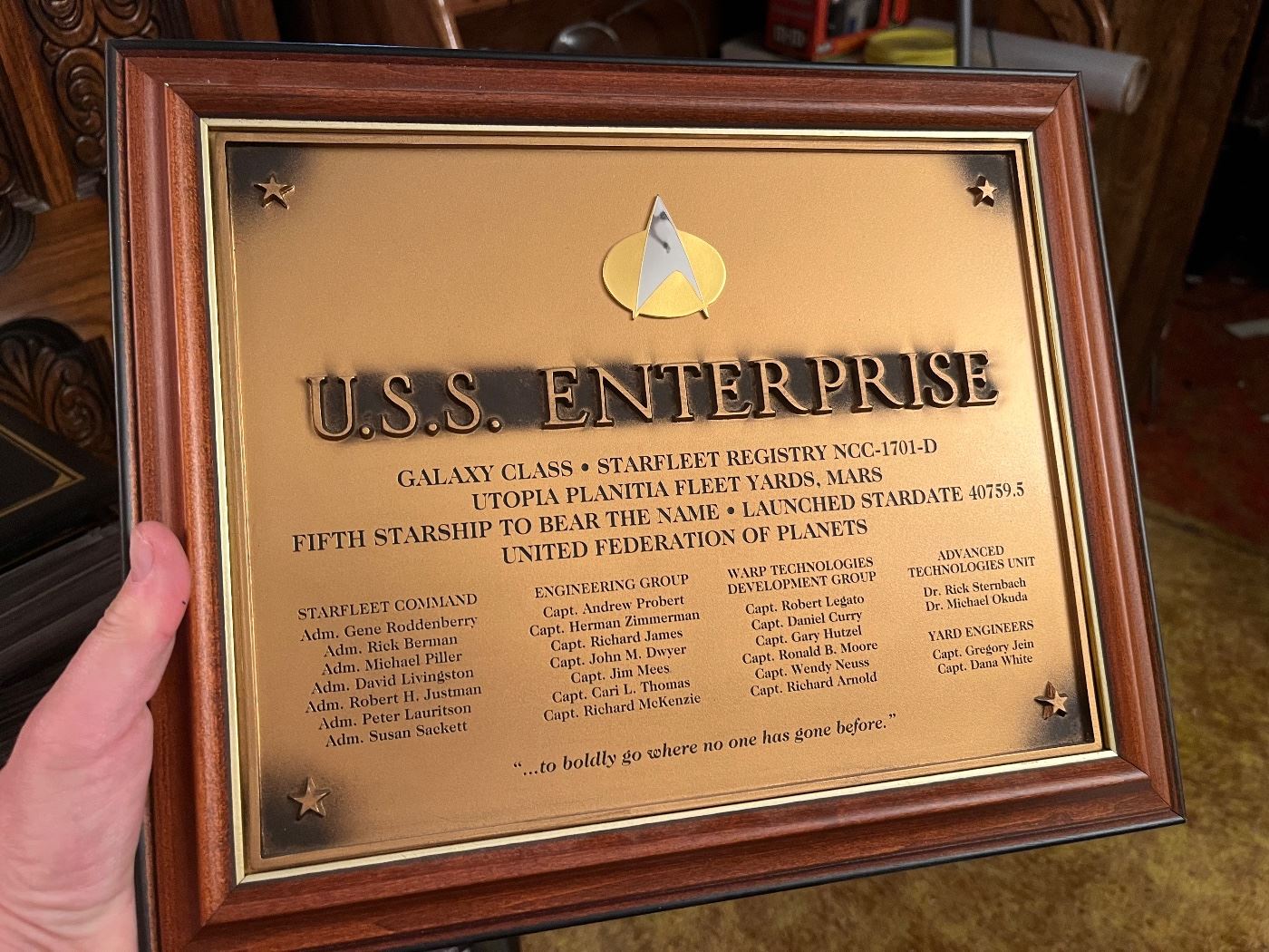 Star Trek The Next Generation official commissioning plaque of U.S.S. Enterprise....