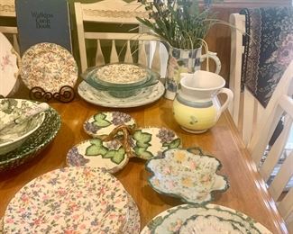 Royal Winton - Old Cottage - Two Charger, Two Dinner Plates, Seven Salad Plates, Fitz And Floyd Grape Harbor Serving Dish

