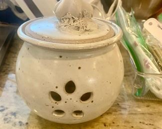 White Pottery Garlic Jar