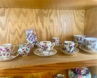 Rosetti China Floral Design Teacup and Saucer, Napco Violets Demitasse Teacup, Mitterteich Bavaria Demitasse Teacup & Saucer
