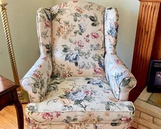 Floral Upholstered Wingback Arm Chair