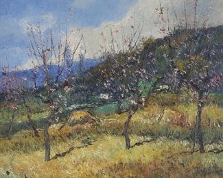 12	Egidio Cerrito Oil on Board Landscape	Egidio Cerrito (Argentina, 1918). Oil on board, trees in landscape. Signed lower left Cerrito. 19" x 20 1/2" (with frame 25" x 26 5/8").
