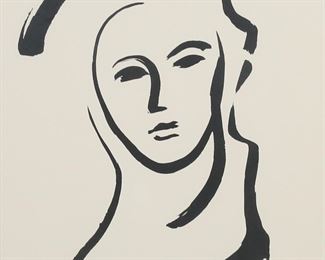 62	After Henri Matisse Lithograph Portrait	"After Henri Matisse (France, 1869-1954). Lithograph, portrait of a lady. Unsigned. 30"" x 22 1/4"" (with frame 49"" x 41""). Scratches, chips and losses to frame, inner frame separating from outer frame.

From the collection of Long Island, New York art dealer and collector Ella Jaffe Freidus."

