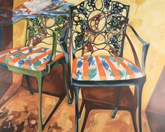 130	Signed Serigraph Two Chairs	Serigraph, two chairs. Pencil signed illegibly lower right and numbered 185/295 in pencil lower left. Unframed. Sheet 32" x 39".
