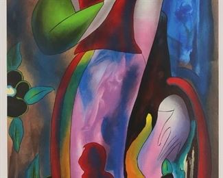 136	Linda Le Kinff Serigraph L'Orchidee Noire	Linda Le Kinff (France, 1949-). Serigraph portrait of a lady, L'Orchidee Noire. Pencil signed lower right and numbered 386/450 in pencil lower left. 44" x 17" (with frame 56 5/8" x 29 7/8").
