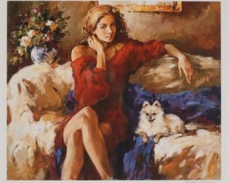 137	Andrew Baturo Giclee Quiet Evening	Andrew Baturo (Russia, 1965-). Giclee on paper, Quiet Evening. Pencil signed lower right. 21 1/2" x 25 3/4" (with frame 42" x 45 3/4").
