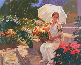 138	Littorio del Signore Serigraph Isabelle	Littorio del Signore (Italy / Canada, 1938-). Serigraph, Isabelle. Signed in ink lower center and numbered HC 17/50 in ink lower left. 25" x 31 1/2" (with frame 37 3/4" x 44 3/8").
