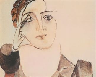 224	After Pablo Picasso Lithograph Dora Maar	After Pablo Picasso (Spain, 1881-1973). Lithograph on Arches paper, Portrait de Dora Maar. Signed in the plate upper right and with embossed signature in the lower margin. Embossed Estate of Pablo Picasso / Artists Rights Society (ARS), 2003 in the lower margin. 14" x 11" (with frame 30" x 27 1/4"). Chips to frame.
