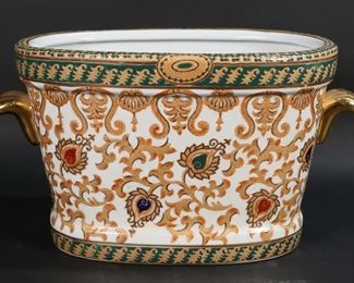 235	Chinese Porcelain Cache Pot	Hand painted Chinese porcelain planter. 7 7/8"H x 12 1/4"W at top.
