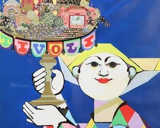 282	Bjorn Wiinblad Poster Print Tivoli	Bjorn Wiinblad (Denmark, 1918-2006). Poster print, Tivoli. Signed and dated 81 in the plate lower left. 23" x 15 3/8" (with frame 23 1/2" x 16"). Creases throughout, waviness to paper.
