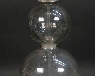 326	Vintage D Fevre French Double Gourd Seltzer Bottle	Vintage French D. Fevre double gourd glass seltzer bottle / soda siphon. Pewter spout and collar, marked Veritable Seltzogene D. Fevre Paris and signed D. Fevre. 18 3/8"H. Some discoloration to pewter, two internal imperfections to glass on underside.
