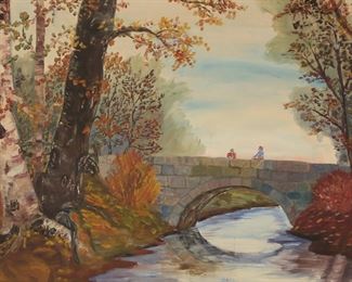 344	Signed J. Webb Oil on Canvas Saturday	Oil on canvas, fishermen in landscape, Saturday. Signed J. Webb, titled and dated 67 lower left. 23 1/2" x 35 1/2" (with frame 28 5/8" x 40 1/2").
