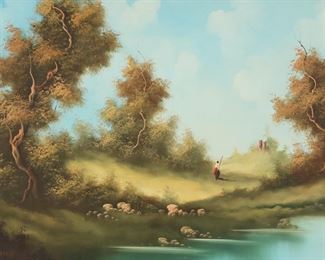 353	Signed Della Valle Figure in Landscape	Oil on canvas, figure in landscape. Signed lower left Della Valle. 23 3/4" x 35 5/8" (with frame 35" x 46 3/4").
