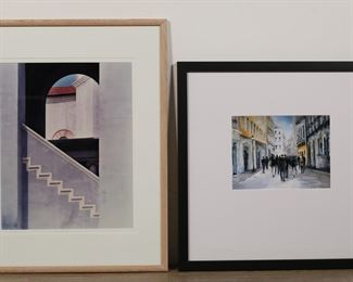 358	2 Piece Art Lot David Kiley & Diane Stover	2 piece art lot. David A. Kiley photo print, Passage I, pencil signed, titled and numbered 10/150 in the lower margin, 20" x 16 1/8" (with frame 29" x 23").; Diane Stover print, City Life, signed in the plate lower right below the mat, 8 3/8" x 11 1/2" (with frame 24 1/8" x 24 1/8").
