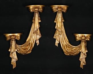 387	Pair of Resin Wall Accent Shelves	Pair of Design Toscano cast resin draped hanging wall shelves. Each 26"L x 15 1/2"W x 4 1/4"D.
