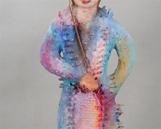 428	Jacque Tatum Mixed Media Sculpture	Jacque Tatum (American, 1926-2011). Sculpture of a woman with umbrella, mixed media with plaster, nails and metal. Signed and dated on the reverse. 38"H to top of umbrella, including base.
