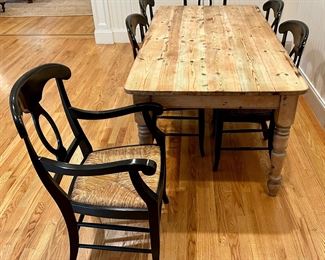 Pine Table & 7 Chairs with Rush Seats