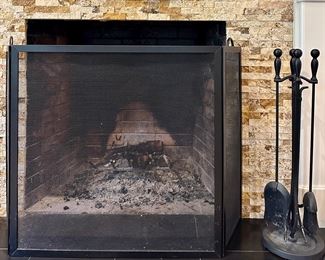 Folding Fireplace Screen & Fireplace Tools