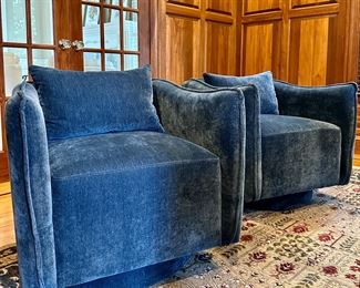 (2) Swivel Chenille Armchairs